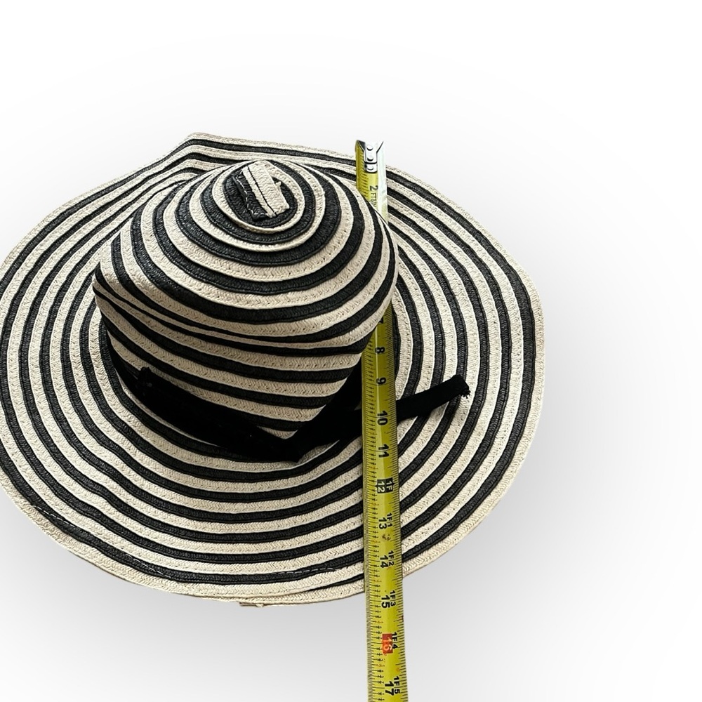 Ellen Tracy Floppy Brim Sun Hat Tan & Gray Stripe Wide Brim - Picture 5 of 7